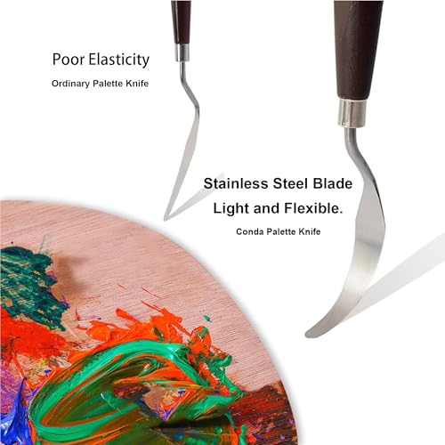Image of CONDA 5 Pcs Palette Knife Painting with 3 Plastic Scrapers, Stainless Steel Spatula Palette Knife Oil Paint Metal Knives Wood Handle