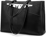 LOVEVOOK Laptop Bag for Women 17.3 Inch Tote Bags Waterproof Leather Briefcase Computer Women Business Office Work Bag,Black