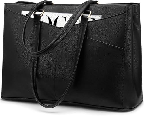 LOVEVOOK Laptop Bag for Women 17.3 Inch Tote Bags Waterproof Leather Briefcase Computer Women Business Office Work Bag,Black
