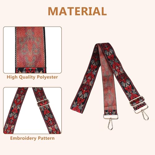 Image of Purse Strap, Adjustable Embroidery Flower 2 Inch Wide Purse Straps Replacement Crossbody for Women
