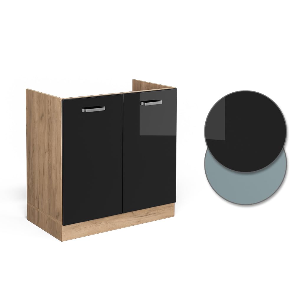 Vicco Mobile lavello cucina R-Line, Nero lucido, 80 cm