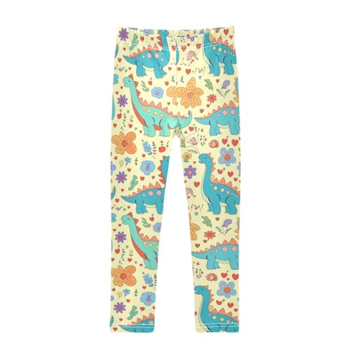 Wusikd Cute Dinosaurs Girls' Leggings Toddler Doodles Hearts Flowers Kids Yoga Pants Dance Active Tights 4T Multi