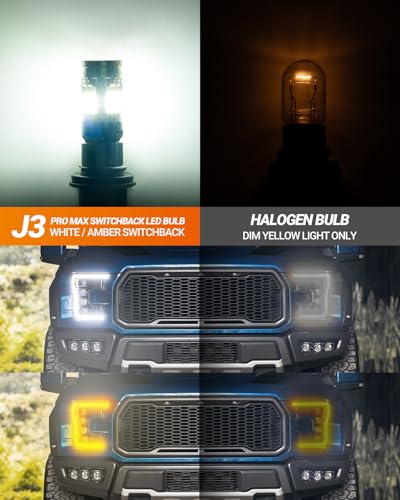 Image of SEALIGHT 7443 7440 LED Bulb Switchback Dual Color (White /Amber), 7444 T20 LED Light With Turbo Fan, Amber For Turn Signal Blinker,White For Daytime Running Light, Anti Hyper Flash (Pack of 2)
