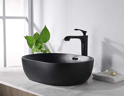 Miyili 19"X14" Matte Black Bathroom Vessel Sink Modern Above Counter Bathroom Sink Porcelain Ceramic Vanity Sink Lavatory Sink Bowl Art Basin, Vs4935B #TOP4