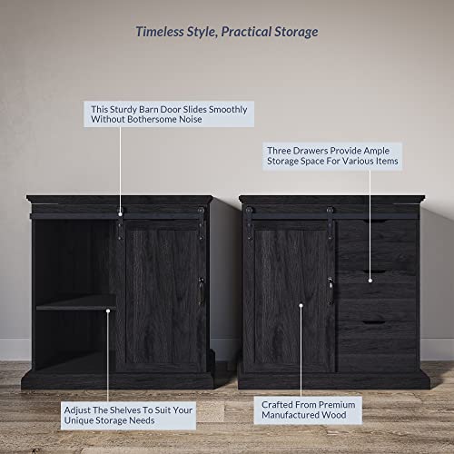 Belleze Sideboard Buffet Cabinet With Storage Console Table Coffee Bar Storage Cabinet With 1 Sliding Barn Door And 3 Drawers For Living Room Kitchen Dinning Room, Rustic Gray-31.5" L X15.7 Wx31.8 H #TOP4