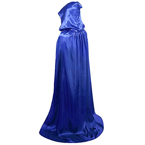HAPNBCELE Capa con capucha para hombre y mujer, capa de satén, disfraz de vampiro para disfraz medieval renacentista de Halloween, cosplay, color azul