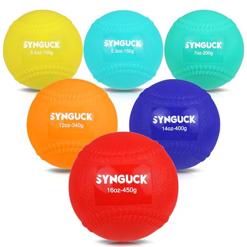 SYNGUCK 6 Pack Weighted Plyo Balls Set (3.5-16 oz) for Baseball & Softball Training - Improve Power, Pitching, Hitting - Perfect for Yoga, Fitness, Plyometrics - All Skill Levels