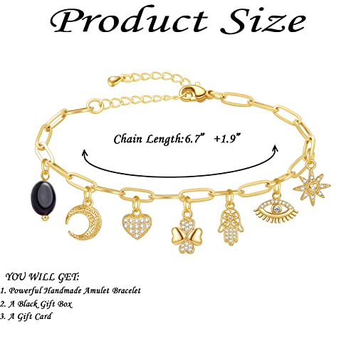 Powerful Handmade Amulet Bracelet For Women Girls 14K Gold Plated Dainty Link Paperclip Bracelet Handmade Adjustable Amulet Bracelet For Protection Evil Eye And Good Luck For Friendship #TOP2