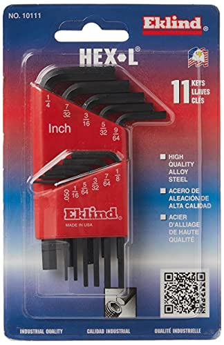 Eklind 10111 Hex-L Key Allen Wrench - 11Pc Set Sae Inch Sizes .050-1/4 Short Series #TOP1