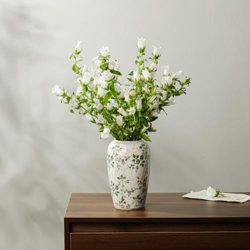 Image of Ceramic Flower Vase | Farmhouse Green Rustic Vase for Home Decor, Vintage Floral Pottery Tuscan Decorative Vase for Living Room & Kitchen, Mantel & Bookshelf, Centerpieces, Entryway, Wedding(8.5 Inch)