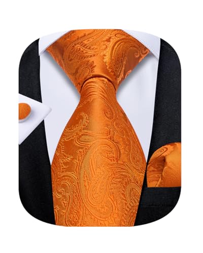 Image of DiBanGu Mens Paisley Tie Set Silk Woven Jacquard Necktie and Pocket Square Cufflinks Gift Set for Wedding Bussiness