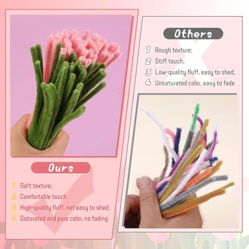 Image of Pipe Cleaners for Craft Flower Making Kit - Thick Fuzzy Wire Chenille Stems for DIY Crafts, Green & White Pipe Cleaners for Flower Bouquet Craft Projects, Kids Art & School Supplies