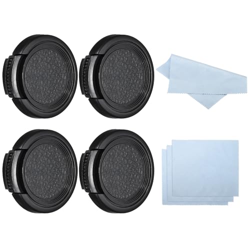 PATIKIL 30mm Lens Cap, 4 Pack Sides Pinch Snap Camera Lens Cover for Front Lens with Cleaning Cloth, Suitable for 30mm Thread Universal DSLR Lenses, Black