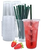 Aatriet [50 Sets] 24 oz Clear Plastic Cups with Lids and Straws, Disposable Coffee Cups