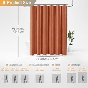 Bttn extra long shower curtain 96 inch boho rustic striped fabric shower curtain set with tassel water repellent tall farmhouse shower curtains for bathroom with hooks 72×96 burnt orange  urban country home decor
