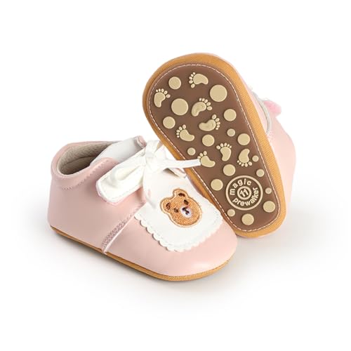 Image of HsdsBebe Baby Boys Girls Pu Leather Hard Bottom Walking Sneakers Toddler Rubber Sole First Walkers Infant Cartoon Slippers Crib Shoes