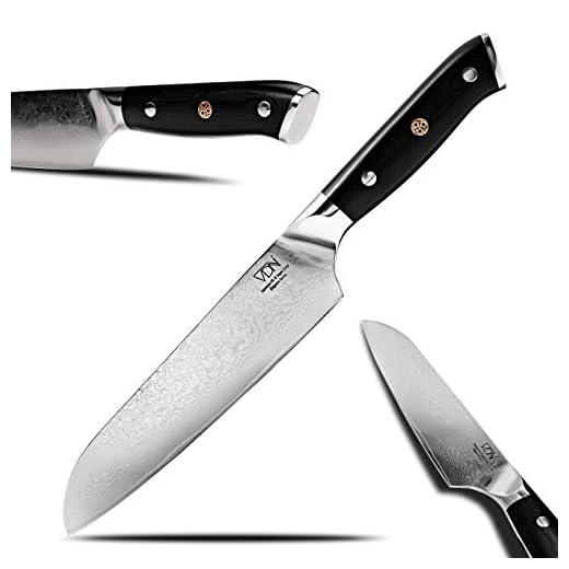 Santoku damascus VDN Elegance serie - Santokumes van VG-10 super Japans staal - Professioneel mes met 66 lagen staal – 31 cm mes - 19 cm lemmet - 60-62 HRC inclusief giftbox