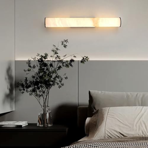 Spanish Natural Marble Wall Sconces Strip Alabaster Wall Lighting All Copper Indoor Nordic Sconce Wall Lamps for Bedroom Staircase Living Room Corridor