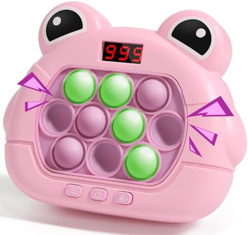 Pop Fidget Kids It Games Toy, Fast Push Bubble Game Console with LED Screen for Kids 8-12, Handheld Quick Push Game, Autism Sensory Toys, Birthday Xmas Gifts for Boys, Girls, Adults (S Eyes Frog Pink)