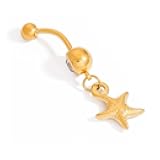 14G Starfish Dangle Belly Button Ring for Women Stainless Steel Rhinestone 18k Gold Plated Star Dangling Navel Rings Curved Barbell Studs Bar Simple Sexy Body Piercing Ocean Summer Beach Jewelry
