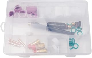 31-Piece TIG Welding Torch Kit for WP-17 WP-18 WP-26 with for stubby Gas Lens #12 and Glass Cups Sizes 6 7 8 10 12 Collets for Metalworking Accessories
