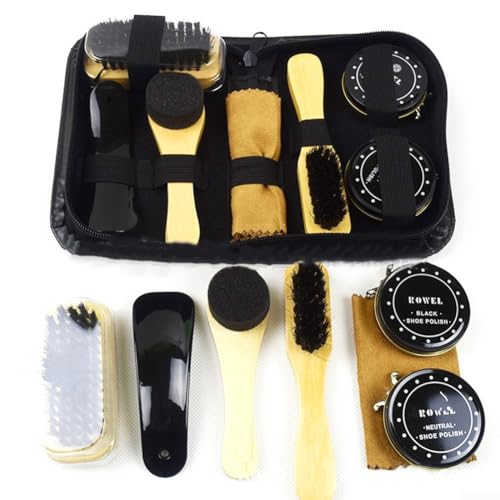 Set per la pulizia delle scarpe da 8 pezzi per mantenere le scarpe in pelle in perfette condizioni, spazzola per lucidare le scarpe, lucido per scarpe e kit per la cura