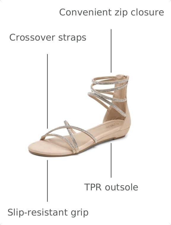 Image of DREAM PAIRS Women's Ankle Strap Flat Sandals Summer Dressy Strappy Gladiator Rhinestones Sandals