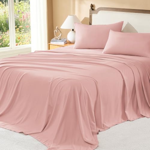 Image of Litanika Blush Pink Queen Size Comforter Set with Sheets - 7 Pieces Bed in a Bag Queen Boho Tufted Complete Bedding Sets with Comforter, Sheets, Pillowcases & Shams