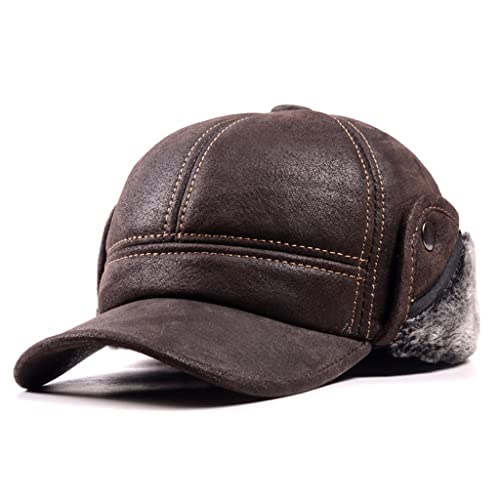 Male Winter Leahter Bomber Hat Man Thick Head Warm Dome Caps Elder Brown Sewing Fitted (D 7 1/8)?D-7 1/8