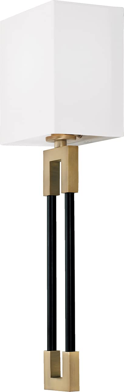 Capital Lighting 644711AB Bleeker Modern Flush Mounted Rectangular White Fabric Wall Sconce, 1-Light 60 Watt, 19" H x 6" W, Aged Brass and Black