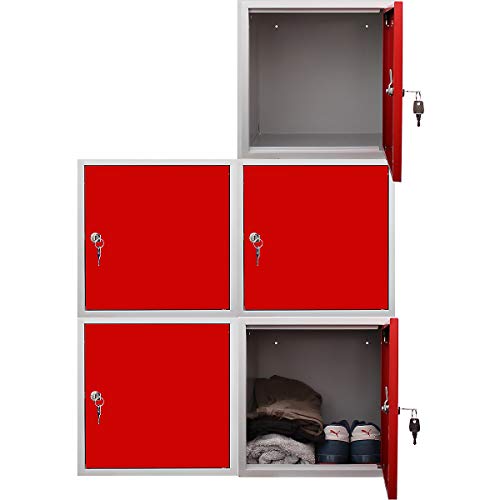 newpo Mega Deal | 5x Schließfachwürfel | HxBxT 35 x 35 x 35 cm | Rot - Garderobe Schließfach Schließfachschrank Schließwürfel Cover