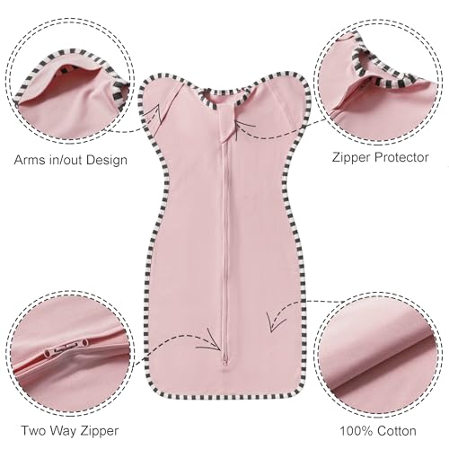 Image of Transition Swaddle, 2 Pack 100% Cotton Baby Sleep Sack | 2-Way Zipper Infant Arm Up Swaddle for Newborn Baby Boy Girl