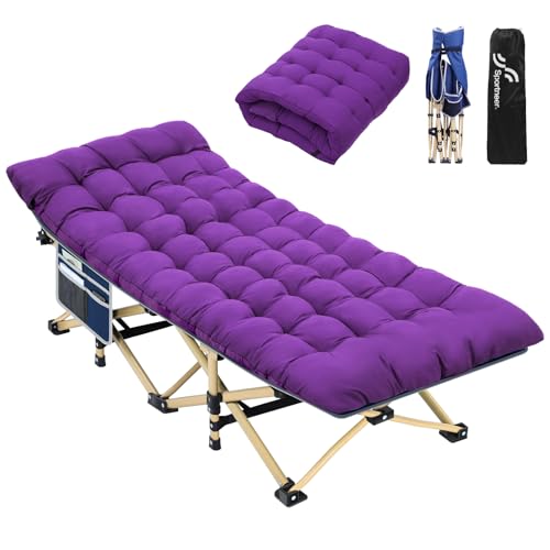 Sportneer Camping Cot with Mattress – Foldable Sleeping Cot for Adults, Heavy Duty Portable Bed for Camping, Hiking, Guest Room, Outdoor, 450 lbs Capacity, Easy Setup, Dual Side Pockets