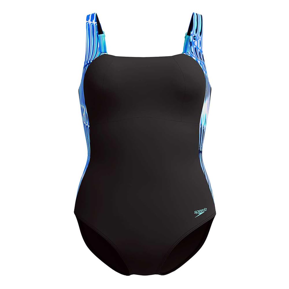 Speedo Women's Shaping Lunalustre Printed One Piece Swimsuit | Shapewear | Beach and Holiday Swimwear Swimwear, Indigo Glow, 32