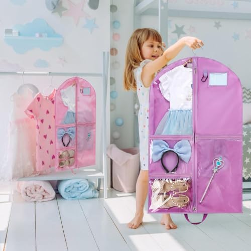 REDYY Garment Bags,Kids Dance Costume Storage Bag Waterproof Garment with 5 Zippered Pockets Foldable Travel Dress Container2