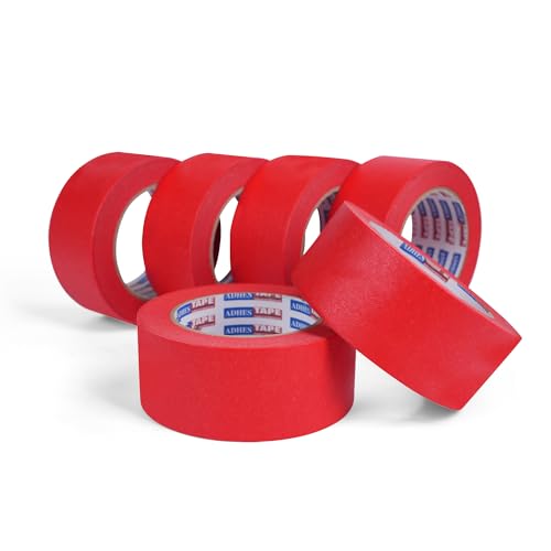 Image of Adhes No Residue Red Masking Tape, 6 Rolls x 2 Inch x 55 Yards, Clean Removal Painter's Tape for Painting, Labeling, Marking, Easy Tear, UV-Resistant