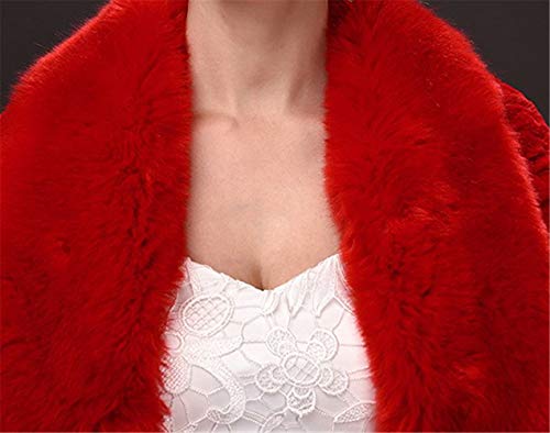 Oncefirst Women's Winter Faux Fur Wedding Jacket For Bride Wrap Shawl Bolero Jacket Red M #TOP3