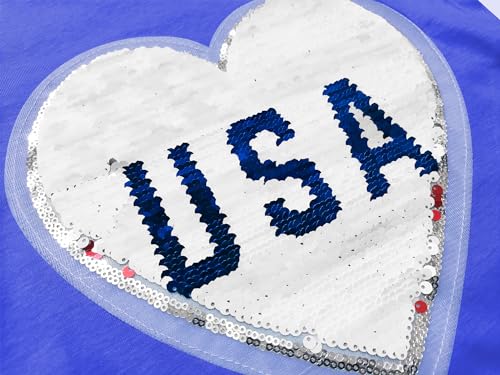 Image of Mrocioa American Heart Flag Girls 4th of July Shirt USA Patriotic Kids Sequin T-Shirt for 2-7 Years