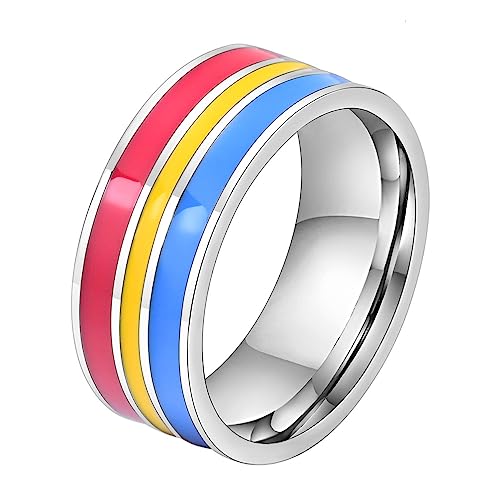 Image of Unisex 8mm Colorful Stripes Pride Ring | Stainless Steel, Unique Cool Enamel, Homosexuals LGBT Gay, Eternity Couple Wedding Band