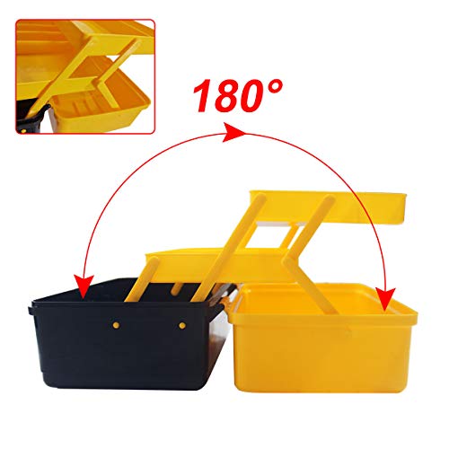 WEWLINE Portable Multi-function Tool Box, Plastic Toolbox with Organizer Tray and Divider,Household Folding Three-layer Tools Box Organizer
