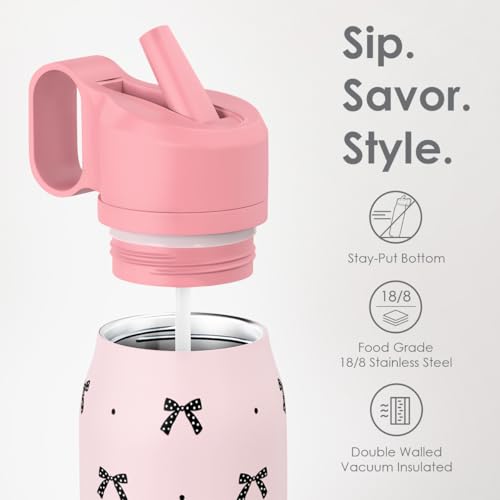 Image of Bow Stainless Steel Water Bottle with Twist Lid 20oz, Travel Insulated Water Bottles for Sports & Gym, Gift for Women Girls Friends Birthday Christmas
