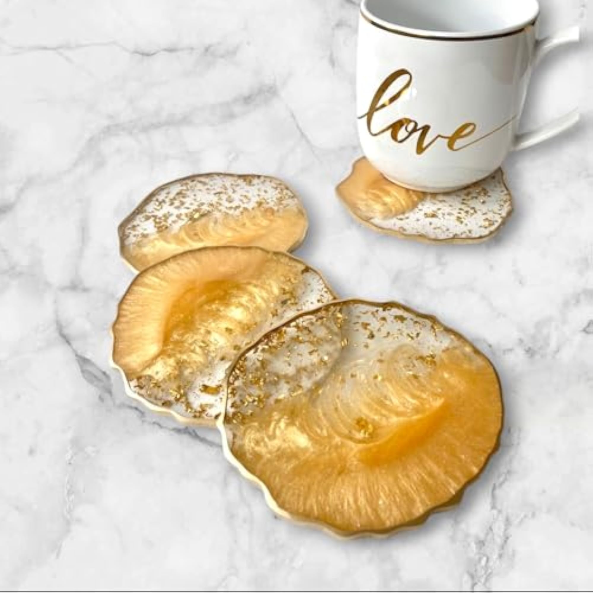 Resin Coaster Set, 4 Inch Decorative Holder Coasters