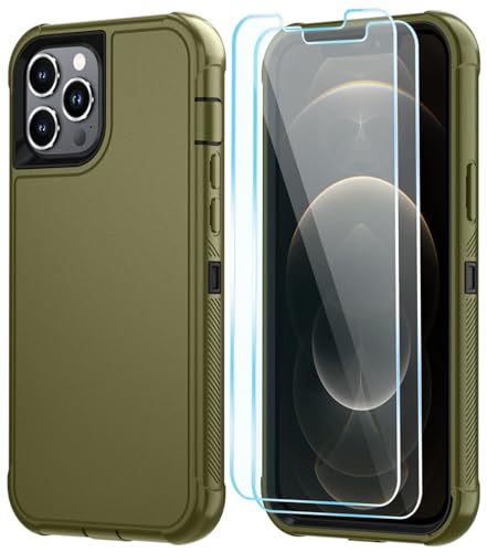 Image of SunStory Compatible with iPhone 12 Pro Max Case with HD Screen Protector, 3-Layer Heavy Duty Full-Body Cover,3 in 1 Hybrid Protective Case for iPhone 12 Pro Max 6.7 inch,ArmyGreen