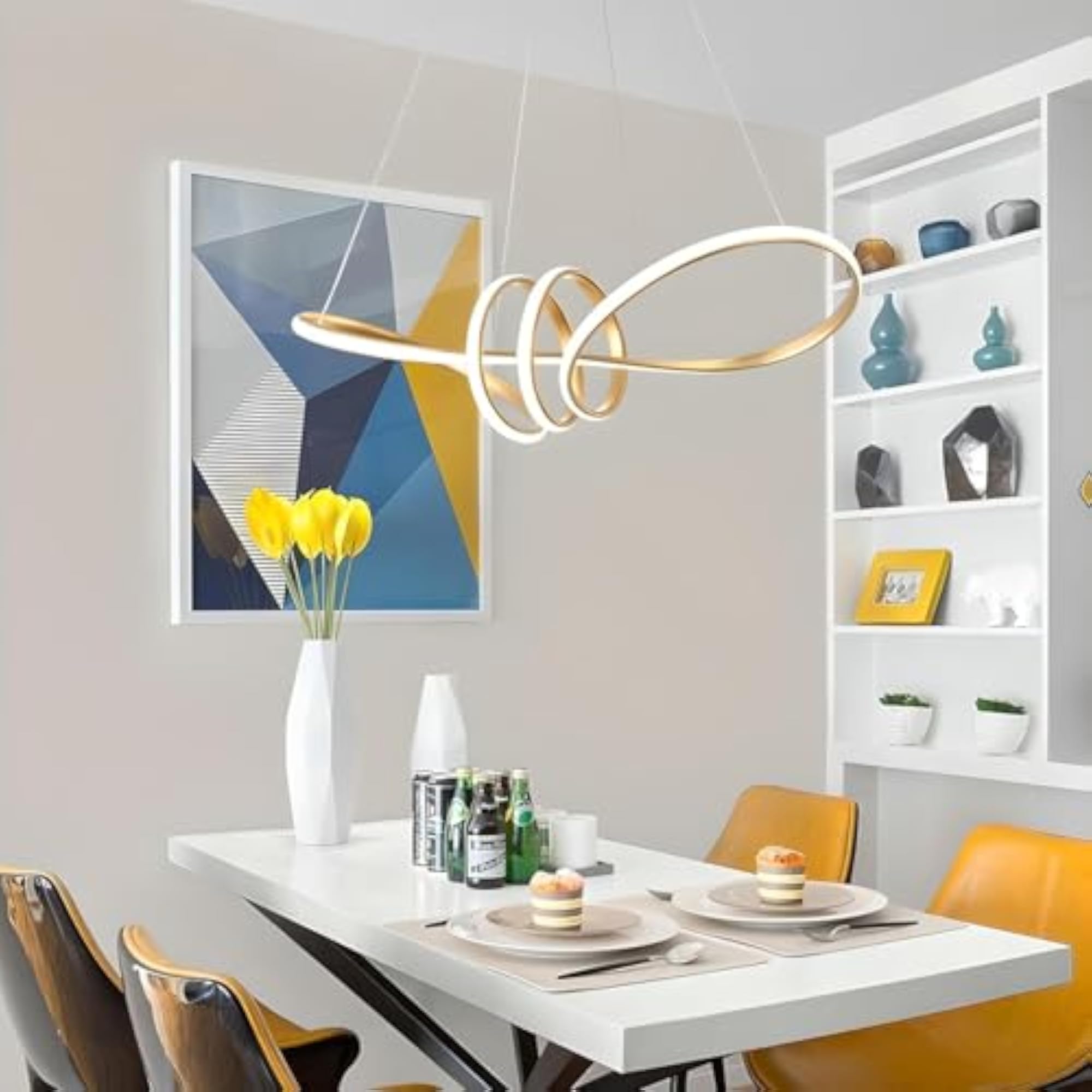 Modern Rose-Gold Spiral LED Pendant Light, Dimmable Chandelier