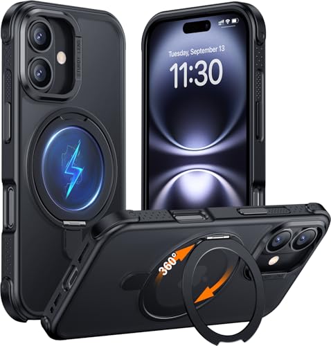 Anneau magnétique iPhone 16 6,1" 2024 noir mat pour éviter les chutes sur support