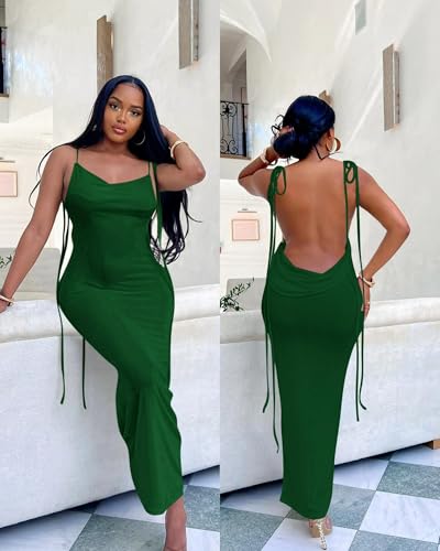 Image of Doweha Women Backless Cowl Neck Cocktail Going Out Dress Halter Slip Long Semi Formal Party 2026 Spring Summer Maxi Dress
