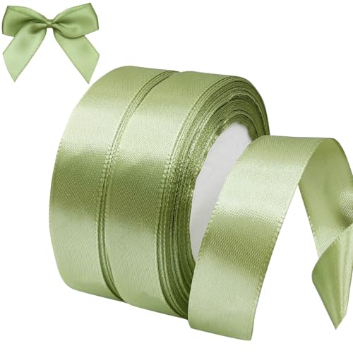 qingmeng Nastro di raso verde, 44 m, per matrimonio, 20 mm, colore verde eucalipto, largo, nastro di raso verde, nastro in chiffon, per battesimo, compleanno, decorazione, confezione regalo