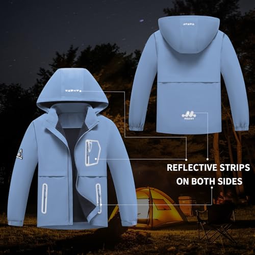 Image of MGEOY Boys Girls Rain Jacket Lightweight Waterproof Hooded Fleece Lined Raincoat Windbreakers for Kids