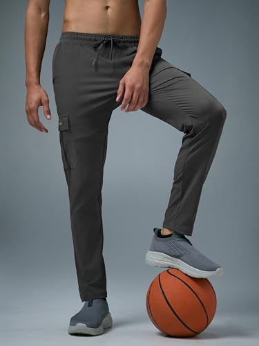 Image of TECHNOSPORT Men's Regular Fit Mid Rise Polyester Solid Cargos for Activewear, Regular Use and Quick Dry