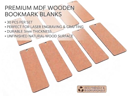 Image of MDF Bookmark Cutouts for Craft - Set of 30 (4x10cm) Plain Wood Sheet Blanks for Painting, Resin Art, Decoupage & DIY School Projects | Rectangular Wooden Tags for Kids & Professional Artists